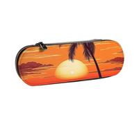 Dwrepo Astuccio in pelle con cerniera, astuccio per matite con tramonto sulla spiaggia e palme, grazioso astuccio per matite per donne e uomini, astuccio da viaggio per trucco, portamonete, per lavoro