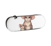 Dwrepo Astuccio in pelle con cerniera, astuccio per matite e ratti, grazioso astuccio per matite per donne e uomini, astuccio da viaggio, borsa per trucchi e monete, per lavoro, ufficio, nero, taglia