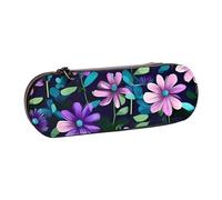 Dwrepo Astuccio in pelle con cerniera, astuccio viola con camelia, grazioso astuccio per matite per donne e uomini, astuccio da viaggio, borsa per trucco, portamonete, per lavoro, ufficio, nero