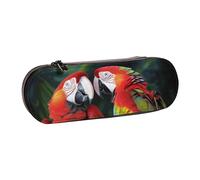 Dwrepo Astuccio in pelle con cerniera, due pappagalli colorati, grazioso astuccio per matite per donne e uomini, astuccio da viaggio per trucchi e monete, per lavoro, ufficio, nero, taglia unica