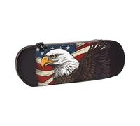 Dwrepo Astuccio in pelle con cerniera, motivo: aquila patriottica degli Stati Uniti con bandiera americana, grazioso astuccio per matite per donne e uomini, astuccio da viaggio, trousse per trucchi e