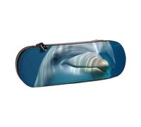 Dwrepo Astuccio in pelle con cerniera, motivo delfino con un sorriso, grazioso astuccio per matite per donne e uomini, astuccio da viaggio, borsa per trucchi, portamonete, per lavoro, ufficio, nero