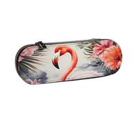 Dwrepo Astuccio in pelle con cerniera, motivo fenicottero e fiori, grazioso astuccio per matite per donne e uomini, astuccio da viaggio, borsa per trucchi e monete, per lavoro, ufficio, nero, taglia