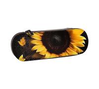 Dwrepo Astuccio in pelle con cerniera, motivo girasole su sfondo nero, grazioso astuccio per matite per donne e uomini, astuccio da viaggio per trucco, portamonete, per lavoro, ufficio, nero, taglia