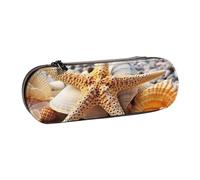 Dwrepo Astuccio in pelle con cerniera, motivo stella marina e conchiglie sulla spiaggia, grazioso astuccio per matite per donne e uomini, astuccio da viaggio, borsa per trucchi, portamonete, per