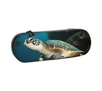 Dwrepo Astuccio in pelle con cerniera, motivo tartaruga marina, grazioso astuccio per matite per donne e uomini, astuccio da viaggio per trucchi e monete, per lavoro, ufficio, nero, taglia unica