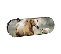 Dwrepo Astuccio in pelle con cerniera, porta matite con animali, ricami, quadri, cavalli, astuccio carino per donne e uomini, astuccio da viaggio, borsa per trucco, portamonete, per lavoro, ufficio