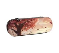 Dwrepo Astuccio in pelle con cerniera, porta matite con bicicletta sotto il cuore, romantico, grazioso astuccio per matite per donne e uomini, astuccio da viaggio per trucco, portamonete, per lavoro