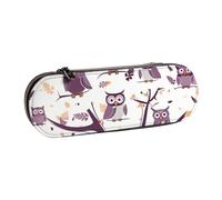 Dwrepo Astuccio in pelle con cerniera, porta matite con gufo, rami di albero, astuccio carino per donne e uomini, astuccio da viaggio, trousse per trucco, portamonete, per lavoro, ufficio, nero