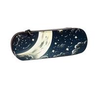 Dwrepo Astuccio in pelle con cerniera, portapenne con disegno a stelle, grazioso astuccio per matite per donne e uomini, astuccio da viaggio, borsa per trucco, portamonete, per lavoro, ufficio, nero