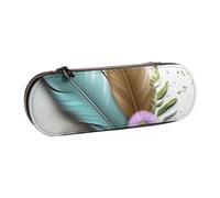 Dwrepo Astuccio in pelle con cerniera, portapenne con fiore e piume, grazioso astuccio per matite per donne e uomini, astuccio da viaggio per trucco, portamonete, per lavoro, ufficio, nero, taglia