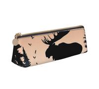 Dwrepo Astuccio in pelle per donne e uomini, astuccio con cerniera, astuccio portatile con alce e albero di pino di montagna, piccolo astuccio per il trucco, portamonete per lavoro e ufficio