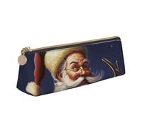 Dwrepo Astuccio in pelle per donne e uomini, astuccio con cerniera, astuccio portatile con Babbo Natale, piccola borsa per il trucco, portamonete per lavoro e ufficio