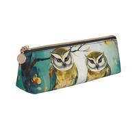 Dwrepo Astuccio in pelle per donne e uomini, astuccio con cerniera, astuccio portatile con coppia di gufi, persico, albero, portapenne, piccola borsa per il trucco, portamonete per lavoro e ufficio