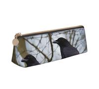 Dwrepo Astuccio in pelle per donne e uomini, astuccio con cerniera, astuccio portatile con corvo nero, uccellini, portapenne, piccolo astuccio per il trucco, portamonete per lavoro e ufficio