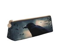 Dwrepo Astuccio in pelle per donne e uomini, astuccio con cerniera, astuccio portatile con corvo notturno, piccola borsa per il trucco, portamonete per lavoro e ufficio