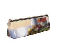 Dwrepo Astuccio in pelle per donne e uomini, astuccio con cerniera, astuccio portatile con faro, astuccio per penne con pittura a diamante, piccola borsa per il trucco, portamonete per lavoro e