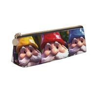 Dwrepo Astuccio in pelle per donne e uomini, astuccio con cerniera, astuccio portatile con gnomi colorati, borsa per penne, piccola borsa per il trucco, portamonete per lavoro e ufficio