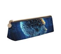 Dwrepo Astuccio in pelle per donne e uomini, astuccio con cerniera, astuccio portatile con intelligenza artificiale, astuccio per penne con cervello, piccola borsa per il trucco, portamonete per