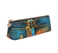 Dwrepo Astuccio in pelle per donne e uomini, astuccio con cerniera, astuccio portatile con libellula sul fiore, piccola borsa per il trucco, portamonete per lavoro e ufficio