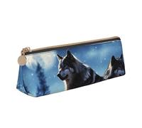 Dwrepo Astuccio in pelle per donne e uomini, astuccio con cerniera, astuccio portatile con lupi, borsa per penne, piccola borsa per il trucco, portamonete per lavoro e ufficio