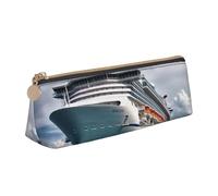 Dwrepo Astuccio in pelle per donne e uomini, astuccio con cerniera, astuccio portatile con nave da crociera, piccola borsa per il trucco, portamonete per lavoro e ufficio