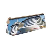 Dwrepo Astuccio in pelle per donne e uomini, astuccio con cerniera, astuccio portatile con nave da crociera, piccola borsa per il trucco, portamonete per lavoro e ufficio