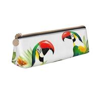 Dwrepo Astuccio in pelle per donne e uomini, astuccio con cerniera, astuccio portatile con tucani, pappagallo, palma, foglie, portapenne, piccola borsa per il trucco, portamonete per lavoro e ufficio