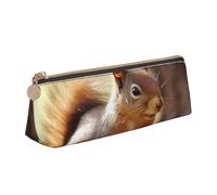 Dwrepo Astuccio in pelle per donne e uomini, astuccio con cerniera, astuccio portatile, divertente scoiattolo, astuccio per penne, piccolo astuccio per trucco, portamonete per lavoro e ufficio