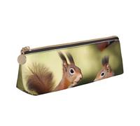 Dwrepo Astuccio in pelle per donne e uomini, astuccio con cerniera, astuccio portatile, grazioso astuccio per penne con scoiattoli, piccola borsa per il trucco, portamonete per lavoro e ufficio