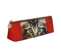 Dwrepo Astuccio in pelle per donne e uomini, astuccio con cerniera, astuccio portatile, grazioso astuccio per penne a forma di gatto, piccola borsa per il trucco, portamonete per lavoro e ufficio