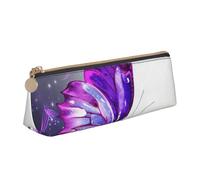 Dwrepo Astuccio in pelle per donne e uomini, astuccio con cerniera, astuccio portatile per matite acquerello, viola, con farfalla, piccola borsa per il trucco, portamonete per lavoro e ufficio