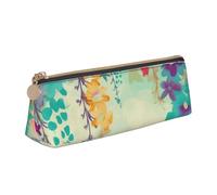 Dwrepo Astuccio in pelle per donne e uomini, astuccio con cerniera, astuccio portatile per matite con fiori ad acquerello, piccola borsa per il trucco, portamonete per lavoro e ufficio