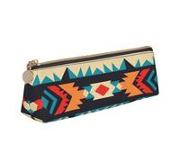 Dwrepo Astuccio in pelle per donne e uomini, astuccio con cerniera, astuccio portatile per penne nativo americano, piccola borsa per il trucco, portamonete per lavoro e ufficio