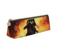 Dwrepo Astuccio in pelle per donne e uomini, astuccio con cerniera, astuccio portatile per penne pompiere, pompiere, fiamma, piccolo astuccio per trucco, portamonete per lavoro e ufficio