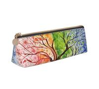 Dwrepo Astuccio in pelle per donne e uomini, astuccio con cerniera, astuccio portatile, quattro stagioni, albero primaverile, astuccio per penne, piccolo astuccio per trucco, portamonete per lavoro e