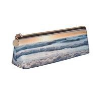 Dwrepo Astuccio in pelle per donne e uomini, astuccio con cerniera, portatile, a forma di cuore, romantico, per penne da spiaggia, piccola borsa per il trucco, portamonete per lavoro e ufficio