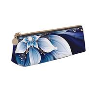 Dwrepo Astuccio in pelle per donne e uomini, astuccio portamatite con cerniera, astuccio portatile blu con fiori astratti blu borsa per penne piccola borsa per trucco portamonete per lavoro forniture