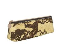 Dwrepo Astuccio in pelle per donne e uomini, astuccio portamatite con cerniera, astuccio portatile con alberi di pino giapponese all'alba, piccola borsa per il trucco, portamonete per lavoro e ufficio