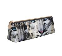 Dwrepo Astuccio in pelle per donne e uomini, astuccio portamatite con cerniera, astuccio portatile con motivo leopardato dagli occhi blu, piccola borsa per il trucco, portamonete per lavoro e ufficio