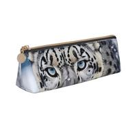 Dwrepo Astuccio in pelle per donne e uomini, astuccio portamatite con cerniera, astuccio portatile con occhi blu, leopardo delle nevi, piccola borsa per il trucco, portamonete per lavoro e ufficio
