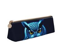 Dwrepo Astuccio in pelle per donne e uomini, astuccio portamatite con cerniera, astuccio portatile con gufo blu, piccola borsa per il trucco, portamonete per lavoro e ufficio