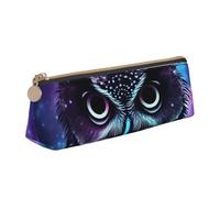 Dwrepo Astuccio in pelle per donne e uomini, astuccio portamatite con cerniera, astuccio portatile con gufo viola, piccola borsa per il trucco, portamonete per lavoro e ufficio