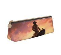 Dwrepo Astuccio in pelle per donne e uomini, astuccio portamatite con cerniera, astuccio portatile cowboy West portapenne piccolo astuccio per trucco portamonete per lavoro forniture per ufficio