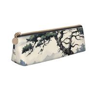 Dwrepo Astuccio in pelle per donne e uomini, astuccio portamatite con cerniera, astuccio portatile in pino sul pendio di montagna, piccola borsa per il trucco, portamonete per lavoro e ufficio