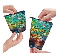 Dwrepo Astuccio portamatite colorato con stampa a mattoni, grande capacità, astuccio telescopico carino per donne e uomini, nero, taglia unica, Nero , Taglia unica