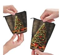 Dwrepo Astuccio portamatite con stampa albero di Natale, grande capacità, astuccio telescopico carino per donne e uomini, nero, taglia unica, Nero , Taglia unica