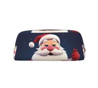 Dwrepo Astuccio portamatite in pelle con Babbo Natale, astuccio da viaggio per trucchi di grande capacità, borsa da toilette per donne, Argento, One Size, Stampa