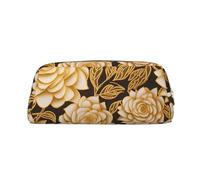 Dwrepo Astuccio portamatite in pelle con molti fiori dorati, astuccio da viaggio per trucchi e articoli da toeletta di grande capacità per le donne, Oro, One Size, Stampa