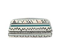 Dwrepo Astuccio portamatite in pelle con motivo a strisce triangolari, stile bohémien, astuccio da viaggio per trucchi e articoli da toeletta di grande capacità, per donne, Argento, One Size, Stampa